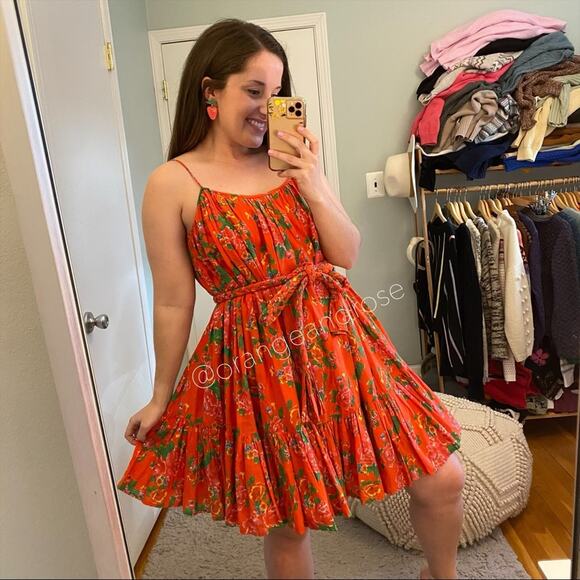 Rhode Resort Red Dazzle Floral Nala Braid Tropical Belted Mini Dress XS - Picture 2 of 13